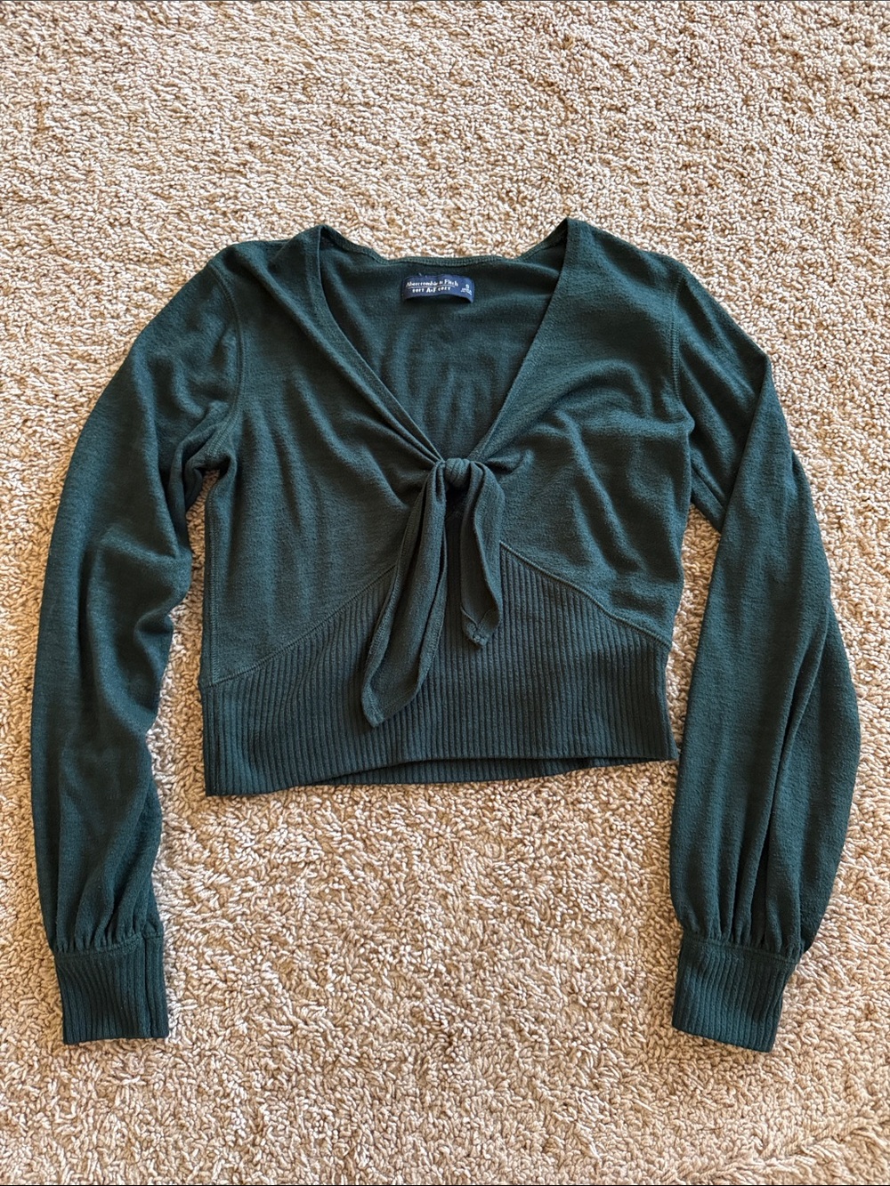 Abercrombie Tie-Front Long Sleeve Knit Top - Forest Green Small